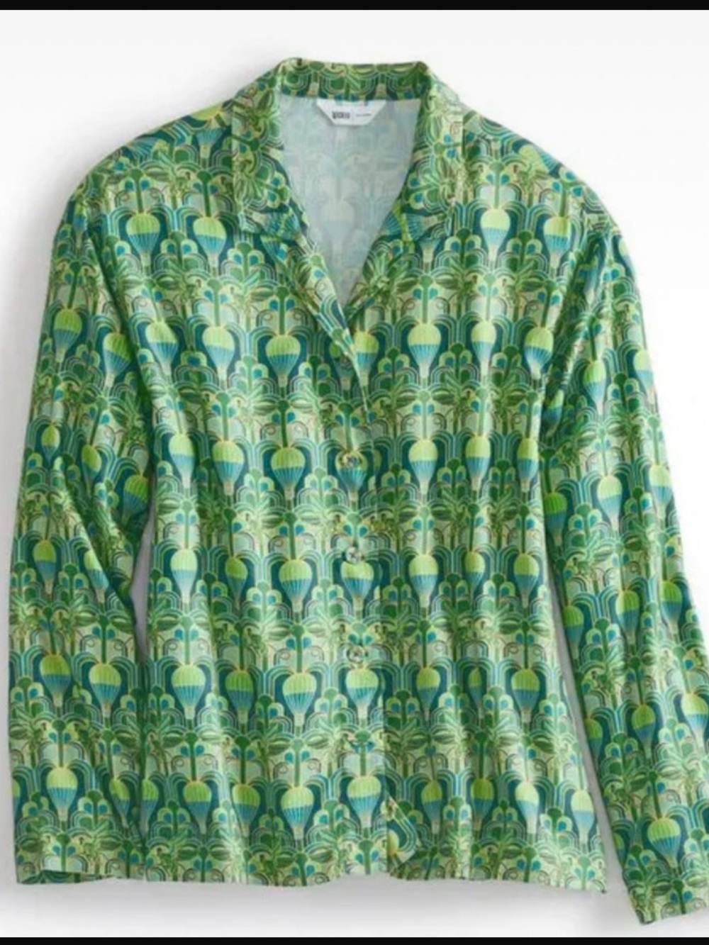 Vera Bradley Wicked Collab Green and Teal Geometric Print Button-Down PJ Top